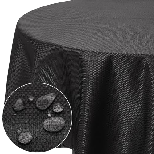 Softalker Outdoor Tischdecke Abwaschbar Rund 160 cm Grau Tischdecken Wasserabweisend Tischtuch Fleckschutz Tischdecke Jacquard-Geometrischem Table Cloth für Outside Garten Party Geburtstag Hochzeit von Softalker