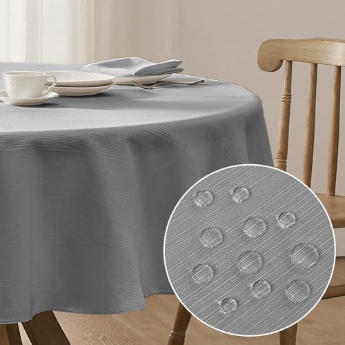 Softalker Outdoor Tischdecke rund 160 Abwaschbar Grau Leinen Struktur Wasserabweisend Abwischbar Fleckschutz Tischtuch Table Cloth Deko für Gartentisch Party Geburtstag Silvester Weihnachten Garten von Softalker