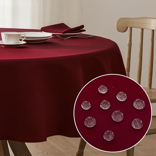 Softalker Rote Tischdecke Weihnachten rund 140 abwaschbar Leinen Struktur Wasserabweisend Abwischbar Festlich Tischtuch Tablecloth Deko für Outdoor Party Geburtstag Silvester Garten Neujahr von Softalker