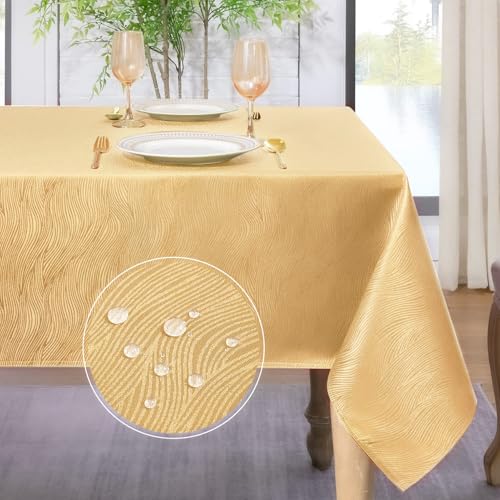 Softalker Silvester Tischdecke Gold 320 x 140 Weihnachten Abwaschbar Wasserabweisend Jacquard-Wellenmuster rechteckig großes Tischtuch für Outdoor Draußen Garten Party Geburtstag Hochzeit von Softalker