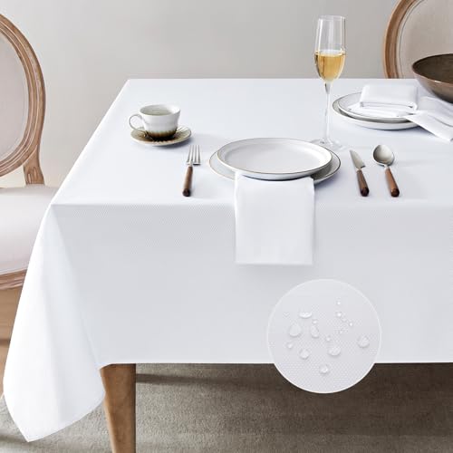 Softalker Tischdecke 100 x 100 cm Mitteldecke Abwaschbare Geometrische Jacquard-Tischdecke Elegante Tischtuch Weiss Table Cloth Deko für Outdoor Gartentisch Wohnzimmertisch Couchtisch Holztisch von Softalker