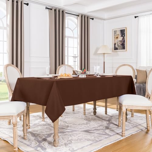 Softalker Tischdecke Abwaschbare 140 x 240 cm Rechteckig Braun Tischdecken Wasserabweisend und Fleckschutz aus 210 GSM Polyester Tischtuch Pflegeleicht Herbstdecko Holztisch Outdoor Geburtstags Party von Softalker