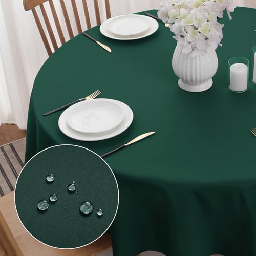 Softalker Tischdecke Abwaschbare Grün Weihnachten Runde 240 cm Silvester Tischdecken Wasserabweisend und Fleckschutz aus 210 GSM Polyester Tischtuch Pflegeleicht Table Cloth für Geburtstags Party von Softalker