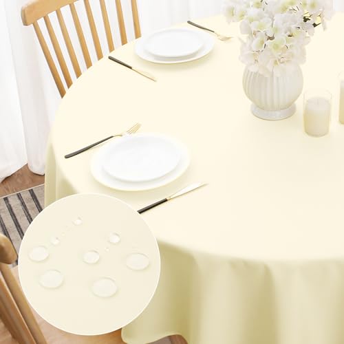 Softalker Tischdecke Abwischbare Rund 160 cm Beige Tischdecken Abwaschbare Wasserabweisend und Fleckschutz Tischtuch aus 210 GSM Polyester Pflegeleicht Table Cloth für Outdoor Geburtstag Party von Softalker