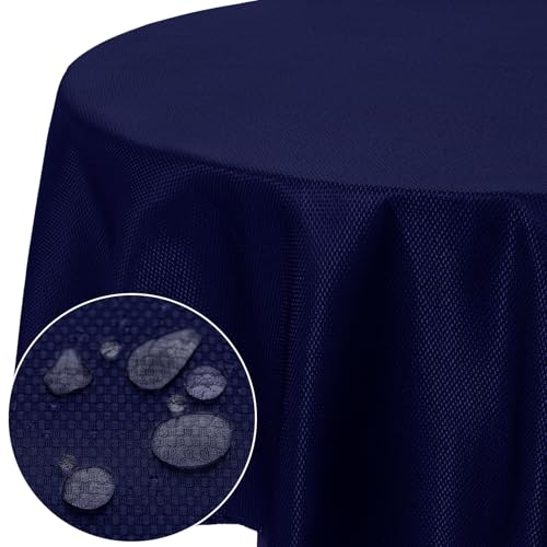 Softalker Tischdecke Blau Abwaschbar Rund 140 cm Tischdecken Wasserabweisend Tischtuch Fleckschutz Tischdecke Jacquard-Geometrischem Table Cloth für Outside Garten Party Geburtstag Hochzeit von Softalker