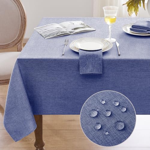 Softalker Tischdecke Blau abwaschbare 100x100 cm Mitteldecke Tischdecken Leinenoptik Tischtuch Wasserabweisende Gartentischdecke Klein Table Cloth für Herbst Outdoor, Hochzeiten, Party, Weihnachten von Softalker