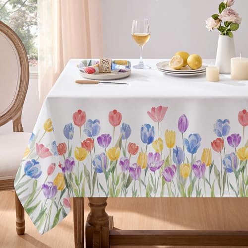 Softalker Tischdecke Frühling Outdoor abwaschbare 180x140cm Rechteckig Tulpe Tischdecken Gartentisch Tischtuch Wasserabweisend Tischwäsche Festliche Sommer Deko für Party Camping Hochzeiten Geburtstag von Softalker