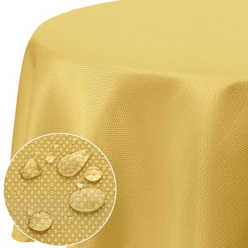 Softalker Tischdecke Gold Rund 160 cm Abwaschbar Tischdecken Wasserabweisend Tischdecke Jacquard-Geometrischem Table Cloth Fleckschutz Tischtuch Tischwäsche Herbstdeko für Outside Garten Party Camping von Softalker