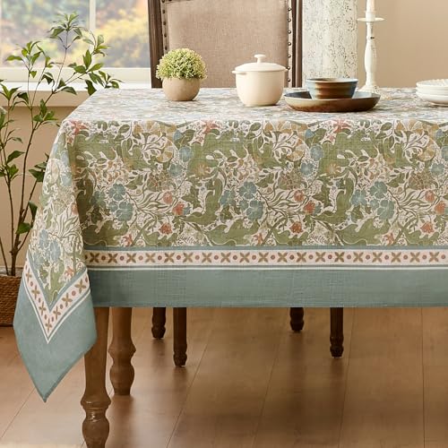 Softalker Tischdecke Grün Weihnachten 140 x 280 cm abwaschbare Weihnachtstischdecke mit Vintage-Blumen Tischdecken wasserabweisend Tischtuch Silvester elegante Deko Festliche für Outdoor Garten Party von Softalker