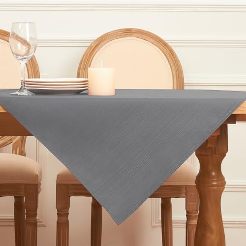 Softalker Tischdecke Mitteldecke grau 80x80 abwaschbar Weihnachten wasserabweisend abwischbar 210GSM Leinen Struktur Quadratisch Tischtuch Deko für Party Outdoor Garten Silvester Neujahr Winter von Softalker