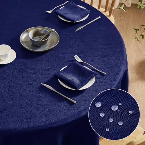 Softalker Tischdecke Outdoor Rund 120 Blau Abwaschbar Jacquard Wasserabweisend Abwischbar Fleckschutz Tischtuch für Draußen Gartentisch Party Geburtstag Hochzeit Garten Sommer von Softalker