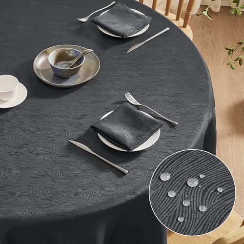 Softalker Tischdecke Outdoor Rund 160 Dunkle Grau abwaschbar Jacquard-Wellenmuster Wasserabweisend Abwischbar Fleckschutz Tischtuch Tablecloth für Draußen Party Geburtstag Silvester Winter Herbst von Softalker