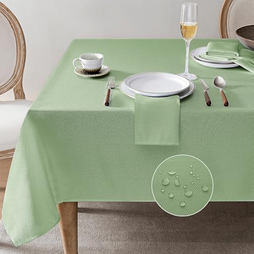 Softalker Tischdecke Outdoor abwaschbar 140x240 cm grün rechteckig Frühling Oster wasserabweisend abwischbar Jacquard Tischdecken Tischtuch Table Cloth für Draußen Sommer Garten Couchtisch Esstisch von Softalker