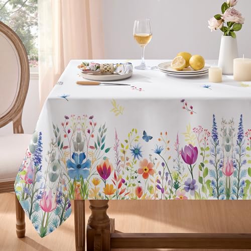 Softalker Tischdecke Outdoor abwaschbare 180x140cm Rechteckig Frühling Blumen Tischdecken Gartentisch Tischtuch Wasserabweisend Klein Tischwäsche Sommer für Garten Party Camping Hochzeiten Geburtstag von Softalker