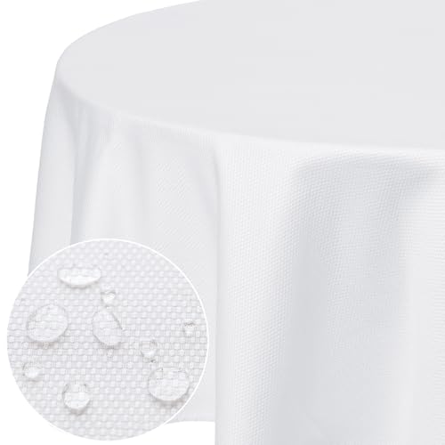 Softalker Tischdecke Rund 120 cm Tischdecken Weiße Tischdecke abwaschbar Jacquard-Geometrischem Wasserabweisend Tischtuch Fleckschutz Table Cloth für Outdoor Garten Party Geburtstag Silvester Hochzeit von Softalker