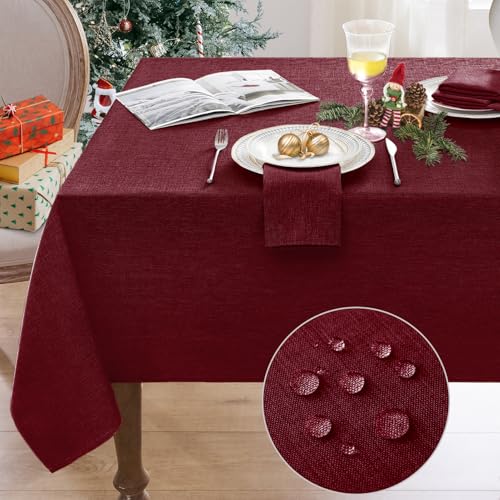 Softalker Tischdecke Weihnachten 80 x 80 cm Mitteldecke Rot abwischbare Tischdecken aus 210 GSM Leinenoptik Tischtuch wasserabweisende Gartentischdecke Klein Table Cloth für Outdoor, Hochzeiten, Party von Softalker