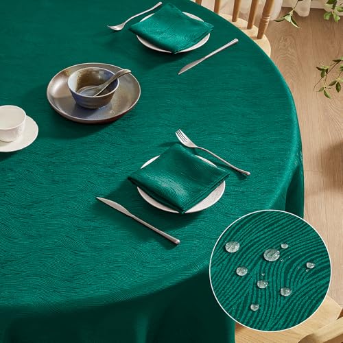 Softalker Tischdecke Weihnachten Rund 160 cm Grün abwaschbar Jacquard-Wellenmuster Wasserabweisend Abwischbar Fleckschutz Tischtuch Tablecloth für Outdoor Draußen Party Geburtstag Silvester Sommer von Softalker