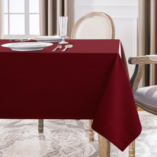 Softalker Tischdecke Weihnachten rot 80x80 Mitteldecke abwaschbar wasserabweisend abwischbar 210GSM Leinen Struktur Quadratisch Tischtuch Deko für Party Outdoor Garten Silvester Neujahr Winter von Softalker