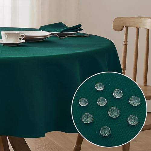 Softalker Tischdecke Weihnachten rund 120 Grün abwaschbar Leinen Struktur Wasserabweisend Abwischbar Fleckschutz Tischtuch Tablecloth Deko für Outdoor Draußen Party Geburtstag Silvester Garten von Softalker