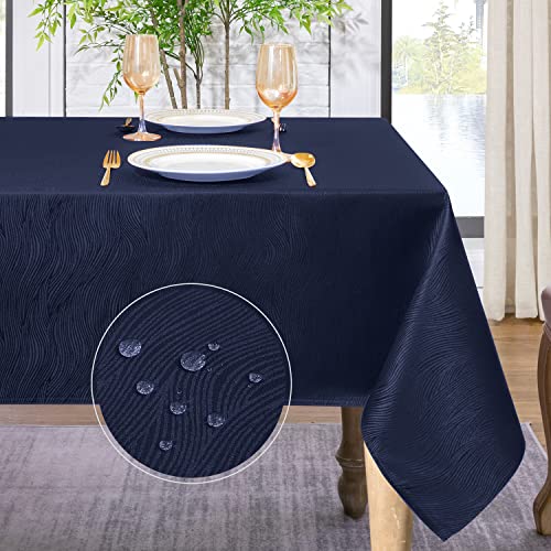 Softalker Tischdecke rechteckig Jacquard-Wellenmuster 240x140 cm Blau Wasserabweisend Abwischbar Fleckschutz Tischtuch für Outdoor Draußen Party Geburtstag Silvester Hochzeit Neujahr von Softalker