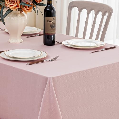 Softalker Tischdecke rosa abwaschbar 100x140 210GSM Leinen Struktur abwischbar schmutzabweisend wasserabweisend Tischtuch Deko für Weihnachten Party Mädchen Geburtstag Outdoor Garten Frühling von Softalker