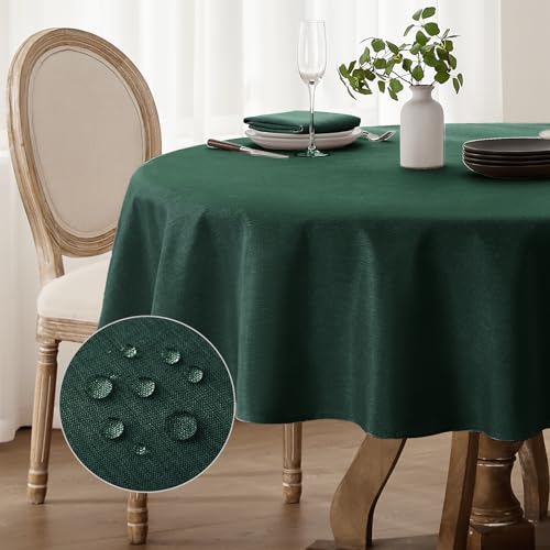 Softalker Tischdecke rund 160 cm Weihnachten Grün abwaschbare Tischdecken aus 210 GSM Leinenoptik Tischtuch Wasserabweisende Silvester Gartentischdecke Tablecloth für Outdoor Herbst,Einschulung,Party von Softalker