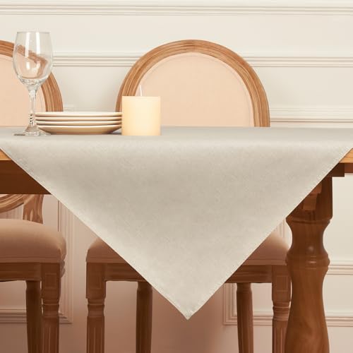 Softalker Tischdecken Abwaschbare 80 x 80 cm Tischdecke Rechteckig aus 210 GSM Leinenoptik Tischtuch Abwaschbar Wasserabweisende klein Gartentischdecke Beige Table Cloth für Outdoor, Hochzeiten von Softalker