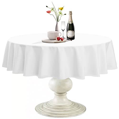 Softalker Tischdecken Rund 125 cm Tischdecke Weiss Abwaschbar Tischtuch aus 210 GSM Polyester Fleckschutz Tischwäsche Kratzfest Table Cloth für Outdoor, Party, Hochzeiten von Softalker