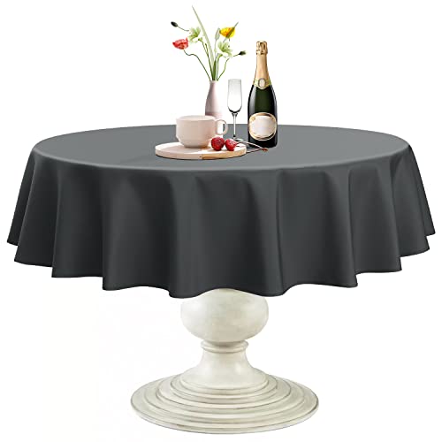 Softalker Tischdecken Rund 155 cm Tischdecken Grau Abwaschbar Tischtuch aus 210 GSM Polyester Fleckschutz Tischwäsche Kratzfest Table Cloth für Outdoor, Party, Hochzeiten von Softalker