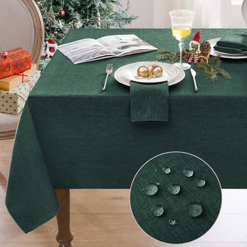 Softalker Weihnachten Tischdecke Grün 320 x 140 cm Leinenoptik abwaschbare Tischdecken Wasserabweisende Silvester Tischtuch Rechteckig Gross Tablecloth für Herbst Outdoor Garten Hochzeite Party von Softalker