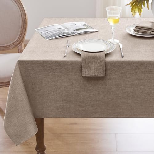 Softalker abwaschbare Tischdecke 320x140 cm Rechteckig Beige Braun Tischdecken aus Leinenoptik Tischtuch Wasserabweisende Gross Tablecloth für Herbst Outdoor, Garten, Hochzeiten, Party, Weihnachten von Softalker