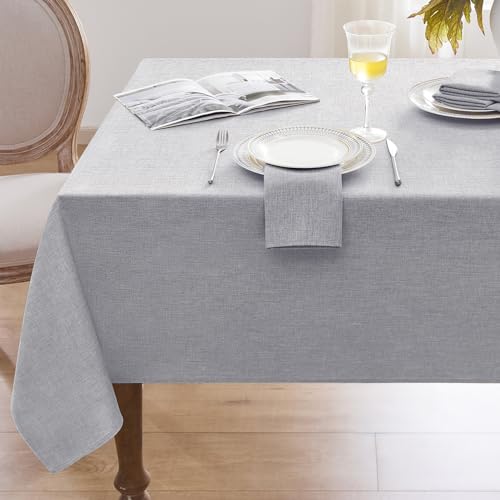 Softalker abwischbare tischdecke 100x100 cm tischdecken quadratisch aus 210 GSM leinenoptik tischtuch Wasserabweisende tischwäsche klein gartentischdecke hellgrau Table Cloth für Outdoor, Hochzeiten von Softalker