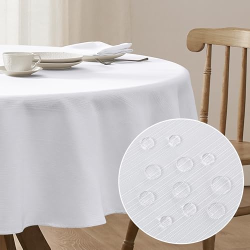 Softalker große Tischdecke Weihnachten rund 180 Weiß abwaschbar Wasserabweisend Abwischbar Fleckschutz Tischtuch Tablecloth Deko für Outdoor Party Geburtstag Silvester Hochzeiten Hotel Restaurant von Softalker