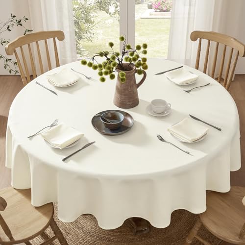 Softalker runde Tischdecke 160 beige abwaschbar Leinen Struktur Wasserabweisend Abwischbar Fleckschutz Tischtuch Tablecloth Deko für Outdoor Draußen Party Geburtstag Silvester Hochzeit Weihnachten von Softalker