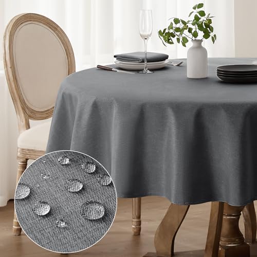 Softalker tischdecke abwaschbar Outdoor rund 160 cm tischdecken grau tischtuch Wasserabweisende tischwäsche leinenoptik gartentischdecke Table Cloth für Camping, Hochzeiten, Geburtstag von Softalker