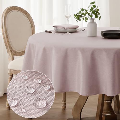 Softalker tischdecken abwaschbar rund 100 cm tischdecke leinenoptik tischtuch Wasserabweisende tischwäsche gartentischdecke Table Cloth für Outdoor, Camping, Hochzeiten, Geburtstag (Rosa Braun) von Softalker