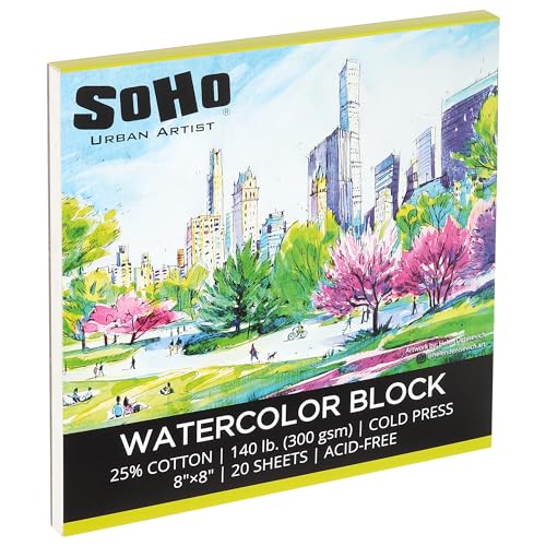 SoHo Urban Artist Aquarellblock, 20,3 x 20,3 cm, 63,5 kg Kaltpresse, professionell, nachhaltig, säurefrei von Soho Urban Artist