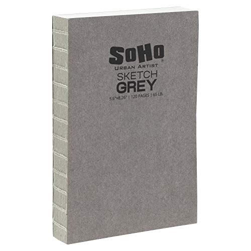 SoHo Urban Artist Zeichenblock – offenes gebundenes Hardcover Skizzenbuch – 120 Blatt Sichtbare Lay-Flat-Bindung zum Schreiben, Trocken-Medien – 14.2 cm x 21 cm, 29.5 kg /100 g/m² – (Grau) von Soho Urban Artist