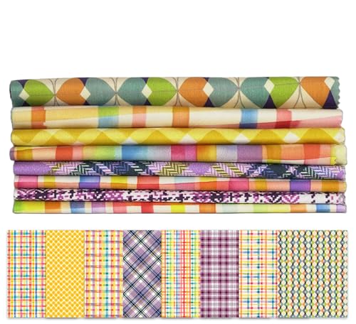 Soimoi 8-Teiliges Fat-Quarter-Bündel – Karodruck 18"X 22" Diy-Patchwork – Vorgeschnittener Quiltstoff Aus 100% Baumwolle, Mehrfarbig von Soimoi