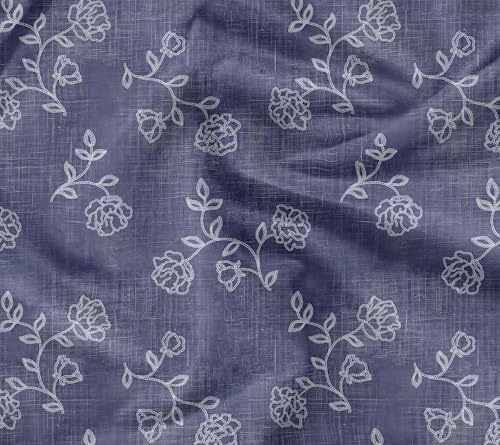 Soimoi Leichter Samtstoff - Blau, Blumen- Druck, Ungesäumtes Material - 58" Breit, Perfekter Stoff Für Polster, Sofas, Stühle, Kissen Und Andere Einrichtungsprojekte, 1 Meter von Soimoi