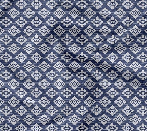 Soimoi Leichter Samtstoff - Blau, Geometrisch Druck, Ungesäumtes Material - 58" Breit, Perfekter Stoff Für Polster, Sofas, Stühle, Kissen Und Andere Einrichtungsprojekte, 1 Meter von Soimoi