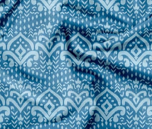 Soimoi Leichter Samtstoff - Blau - Ikat Druck, Ungesäumtes Material - 58" Breit, Perfekter Stoff Für Polster, Mode- Und Bastelprojekte, 1 Meter von Soimoi