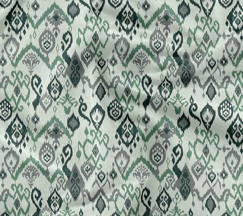 Soimoi Leichter Samtstoff - Grün, Ikat Druck, Ungesäumtes Material - 58" Breit, Perfekter Stoff Für Polster, Sofas, Stühle, Kissen Und Andere Einrichtungsprojekte, 1 Meter von Soimoi