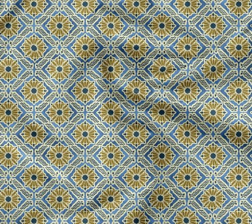 Soimoi Leichter Samtstoff - Grün, Ikat Druck, Ungesäumtes Material - 58" Breit, Perfekter Stoff Für Polster, Sofas, Stühle, Kissen Und Andere Einrichtungsprojekte, 1 Meter von Soimoi