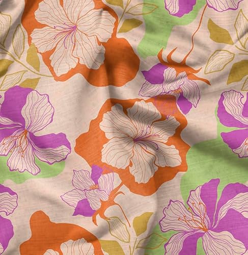 Soimoi Luxuriöser, Glänzender Modal-Satinstoff - Orange - Blumen- Bedruckt, Ideal Drapierbares Material Für Kleidung, Blusen, Kleider, Dessous, 1 Meter - 42 Zoll Breit von Soimoi