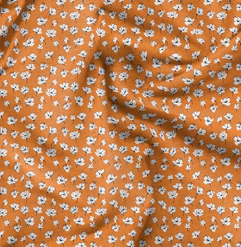 Soimoi Luxuriöser, Glänzender Modal-Satinstoff - Orange - Blumen- Bedruckt, Ideal Drapierbares Material Für Kleidung, Blusen, Kleider, Dessous, 1 Meter - 42 Zoll Breit von Soimoi