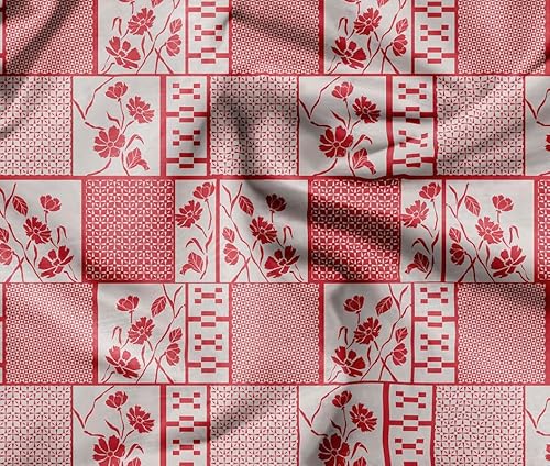 Soimoi Luxuriöser, Glänzender Modal-Satinstoff - Rot - Patchwork-Thema Bedruckt, Ideal Drapierbares Material Für Kleidung, Blusen, Kleider, Dessous, 1 Meter - 42 Zoll Breit von Soimoi