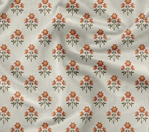 Soimoi Vielseitiger 56-Zoll-Baumwoll-Popeline-Twillstoff, Orange- Blumen- Druck-Heimtextilienmaterial, Perfekt Für Vorhänge, Kissenbezüge, Bettwäsche, Tischdecken Und Polster Für Möbel von Soimoi