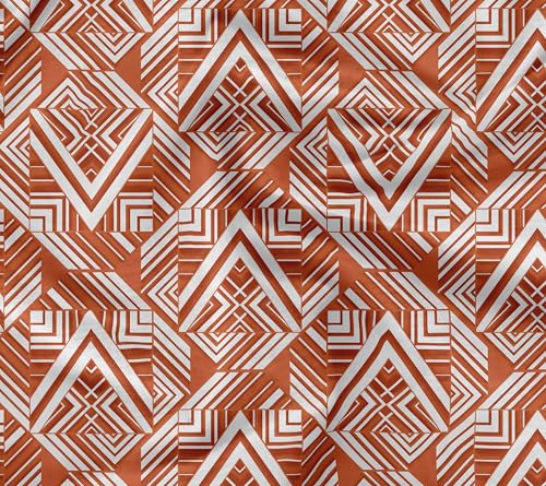 Soimoi Vielseitiger 56-Zoll-Baumwoll-Popeline-Twillstoff, Orange- Geometrisch Druck-Heimtextilienmaterial, Perfekt Für Vorhänge, Kissenbezüge, Bettwäsche, Tischdecken Und Polster Für Möbel von Soimoi