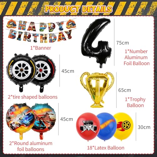 25 Stück Hot Whels Geburtstag Deko, Hot Whels Geburtstagsdeko 4 Jahre Junge, Hot Whels Geburtstagsdeko Ballons Set, Auto Geburtstagsdeko, Car Foilballoons, Party Deko Geburtstag Set für Kinder (4) von SolWonder